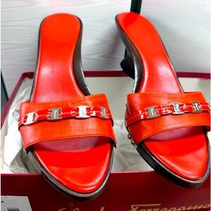Farragomo size 10B orange mules. Only worn a few times. 3 in heel
